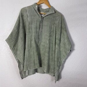 SLV Sur La Vague Green and White Striped Boxy Oversized Short Sleeve Shirt Casua